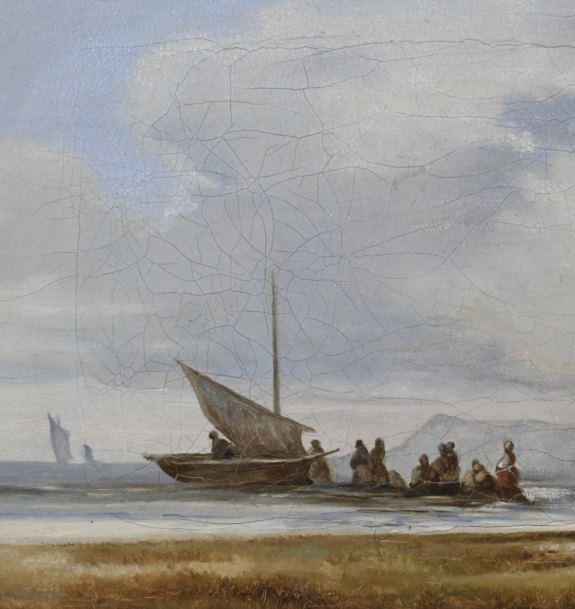 Scène Maritime - Huile Sur Toile - école Hollandaise 19e Siècle-photo-3